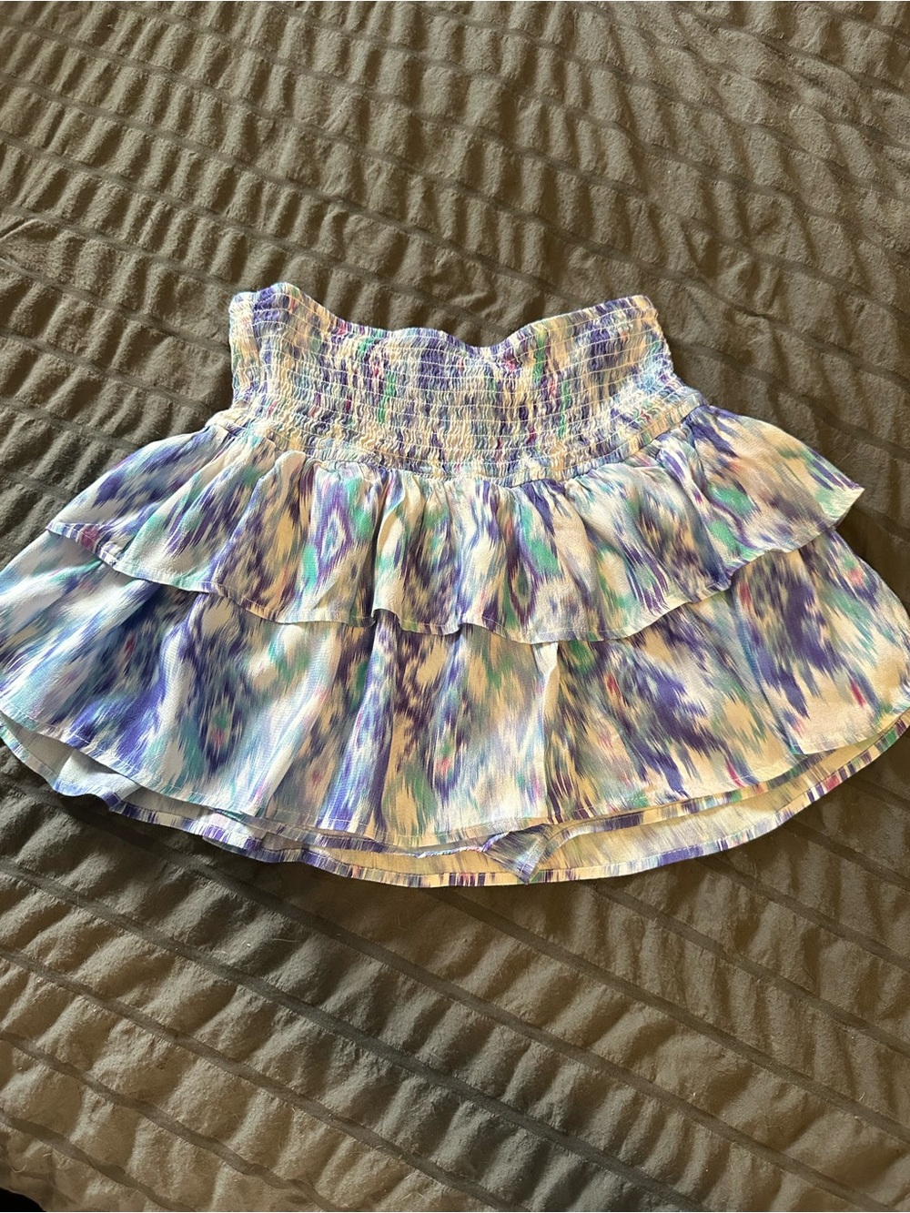 ME Makeover Essentials Purple & Teal Printed Ruffle Mini Skirt